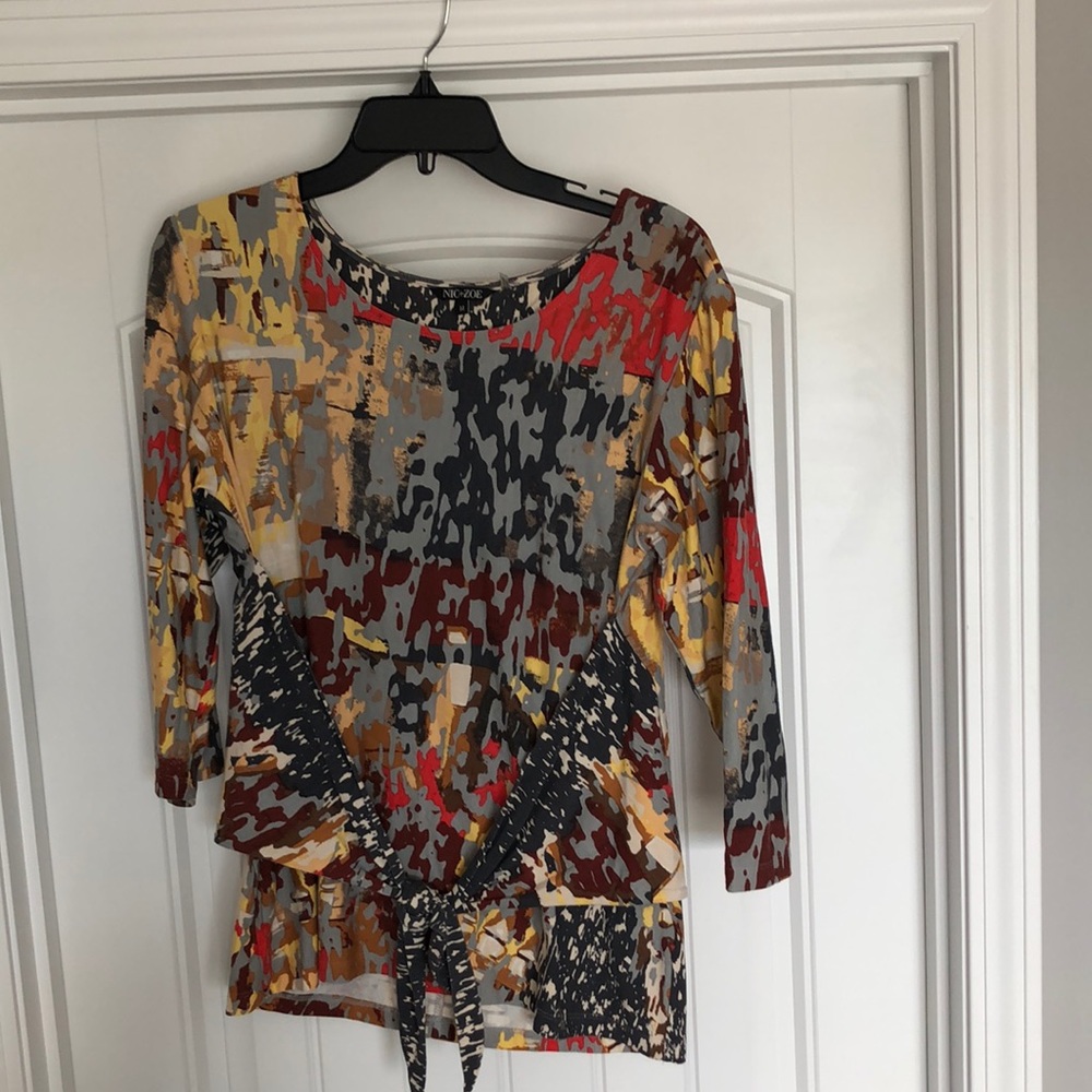 Nic + Zoe multicolor top with tie front detail